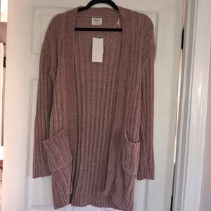 Blush pink chenille open front cardigan